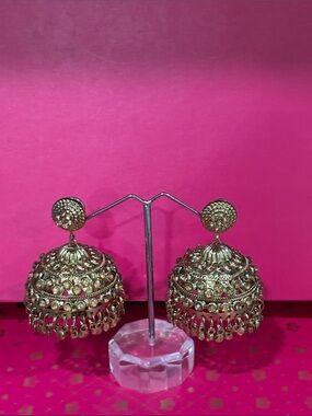 Gold-Tone Traditional Jhumka Earrings - Elegant Statement Jewelry